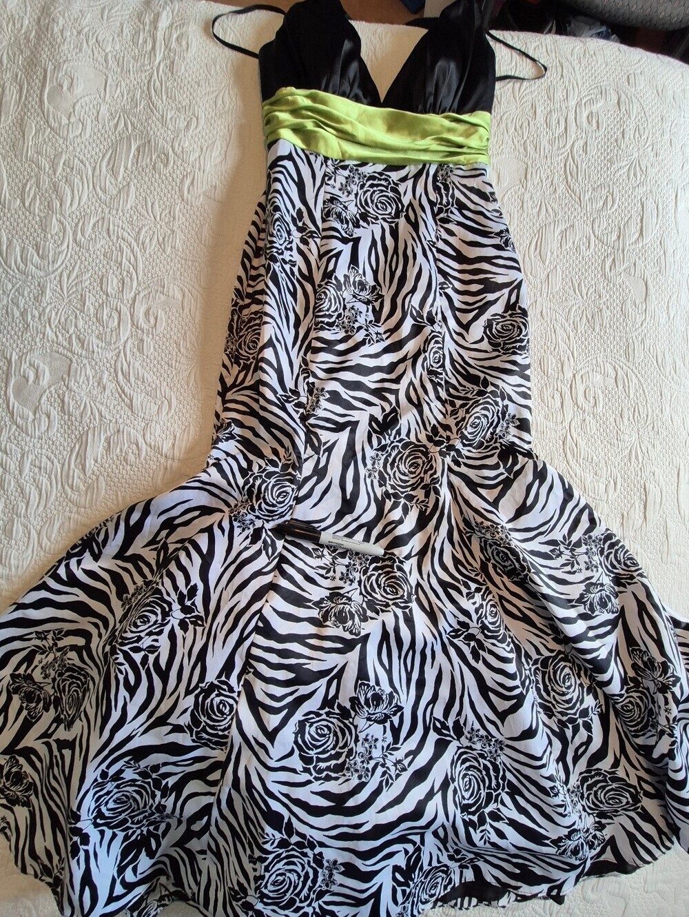 DJ Jaz Halter Maxi Gown Size 8 | Zebra Print Floral Formal Dress Black White